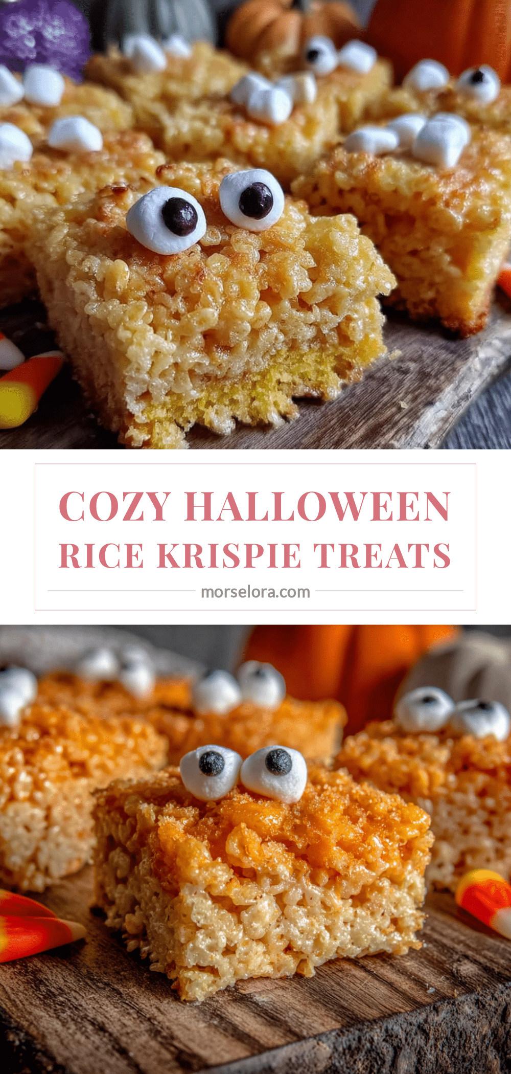 Cozy Halloween Rice Krispie Treats with Candy Eyes recipe