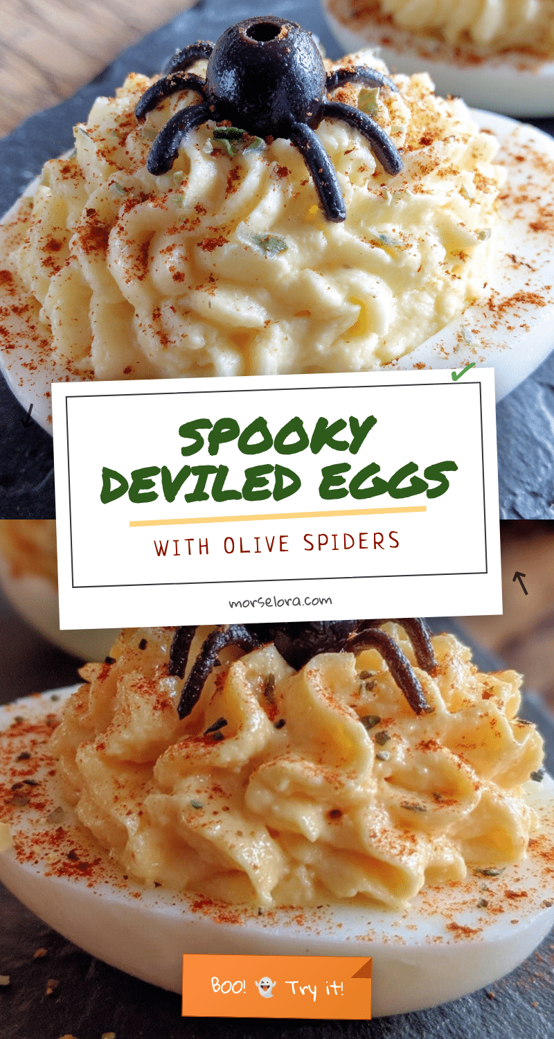Halloween deviled eggs with olive spiders recipe